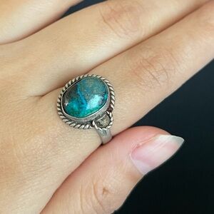 Sterling silver vintage Mexico size 6.5 malachite ring